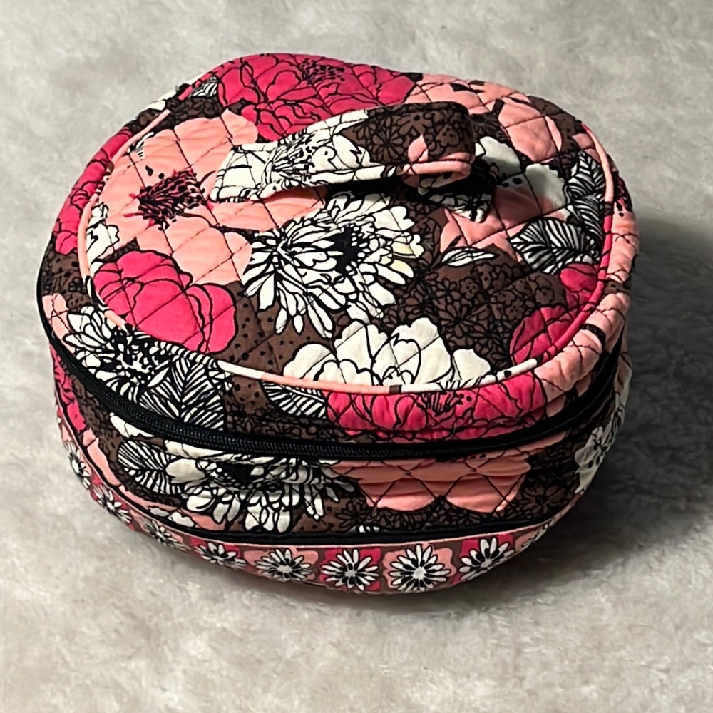 Vera Bradley retired mocha rouge pattern makeup cosmetics toiletries travel bag